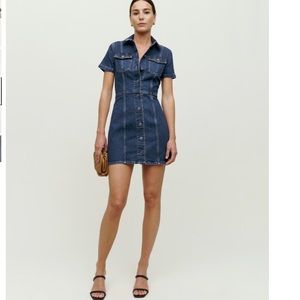 Reformation Perfect Little Kent Denim Mini Dress SOLD OUT! InStyle 2024 on trend